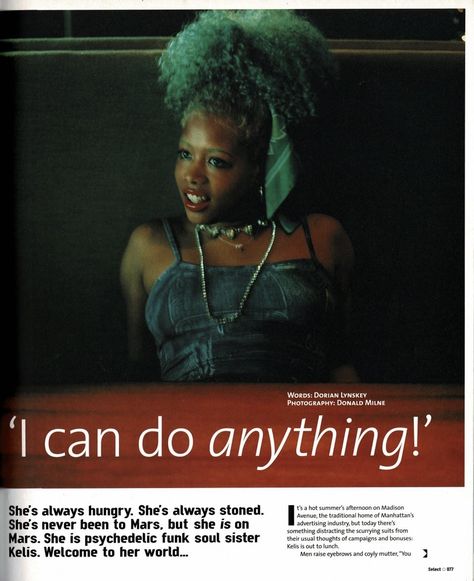 Kelis in Select Magazine (2000) Hippy Aesthetic, Hair Magazine, Raised Eyebrow, Vintage Black Glamour, Out To Lunch, Black Femininity, Soul Sisters, Hair Reference, Her World