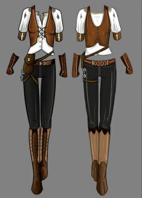 Female Adventurer Outfit, Adventurer Outfit, Female Adventurer, Clothing Sketches, Clothing Design Sketches, Adventure Outfit, Steampunk Clothing, Fantasy Adventure, Female Character