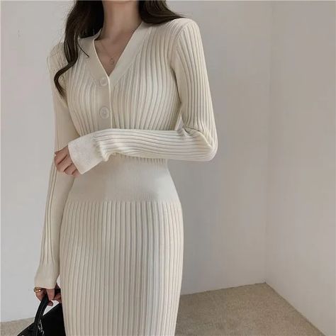 Base Clothing, Bodycon Dress Casual, Bodycon Casual, White Bodycon, Long Sweater Dress, Elegant Fall, Womens Knit Dresses, Women Long Sleeve Dress, Long Sleeve Knit Dress