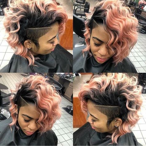 Edgy cut & color Hairstyles Black Women Weave, Black Women Weave, Hairstyles With Curly Hair, Shaved Side, Shaved Side Hairstyles, Shaved Hair Designs, Do Your Thing, Hairstyles Black Women, Quick Weave Hairstyles