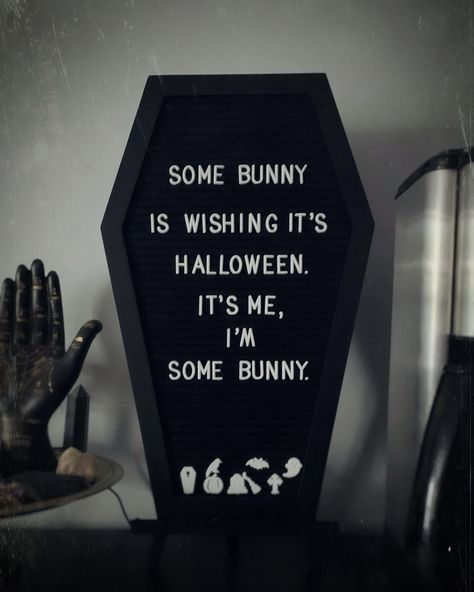 I’ll always be some bunny that wants it to be Halloween Letterboard: @nomnu.dark 🏷️ #halloween #halloweeniscoming🎃 #easterween Coffin Board Quotes, Coffin Letter Board Ideas, Coffin Letterboard, Coffin Board, Halloween Letterboard, Letterboard Sayings, Letter Board Ideas, Dark Halloween, Letter Boards