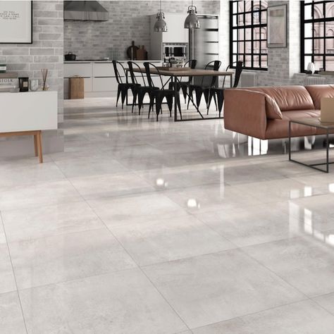 Lounge Tiles Floor Living Rooms, Light Grey Tiles Living Room, Light Gray Flooring Living Room, Shiny Tile Floors, Porcelain Tile Floor Living Room, Grey Tiles Living Room, Vitrified Tiles Flooring, Tiles For Living Room Floor, Grey Flooring Living Room