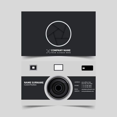 Vector photographer business card design... | Premium Vector #Freepik #vector #photographer-card #bussines-card #presentation-card #card Photographer Business Card Design, Black And White Camera, Business Card Design Photography, Photographer Business Card Template, White Camera, Card Design Template, Photo Business Cards, Business Cards Photography, Photographer Business