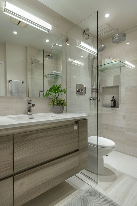 Transform Your Space: Sleek & Stylish Modern Bathroom Ideas Modern Bathroom Ideas, Bathroom Oasis, Bathroom Features, Glass Shower Enclosures, Bathroom Design Inspiration, Bathroom Design Luxury, Stylish Bathroom, Neutral Decor, Glass Shower