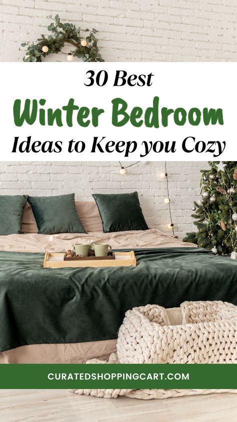 Create the perfect cozy vibe in your bedroom with these 30 winter decorating ideas. Whether you're adding velvet touches, layered bedding, or twinkling fairy lights, these simple yet effective tips will transform your room into a warm and inviting space. Ideal for those looking to refresh their home decor for the colder months, with a focus on winter-themed accents and earthy tones. Cozy winter bedroom decor, winter decor ideas, winter home decor, winter room ideas, bedroom refresh for winter. Winter Room Ideas, Winter Bedroom Aesthetic, Winter Bedroom Ideas, Cozy Winter Bedroom, Anthropologie Bedroom, Layered Bedding, Winter Decorating Ideas, Winter Bedroom Decor, Winter Room