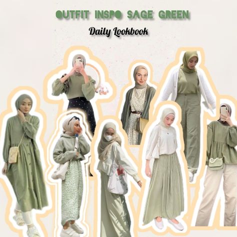 Rekomendasi Outfit Inspo daily lookbook kalian nih Green Pastel Outfit Hijab, Sage Green And Cream Outfit, Baju Sage Green Hijab, Ootd Warna Sage, Sage Green Hijab Outfit, Outfit Hijab Sage, Ootd Hijab Sage, Green Color Combinations Outfit, Sage Green Pants Outfits