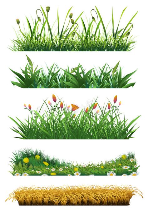 Grass set of vector elements vector illustration Grass Vector, Vector Elements, Spring Background, Dandelion Seed, Dandelion Flower, Spring Landscape, Summer Backgrounds, Scene Design, Spring Nature