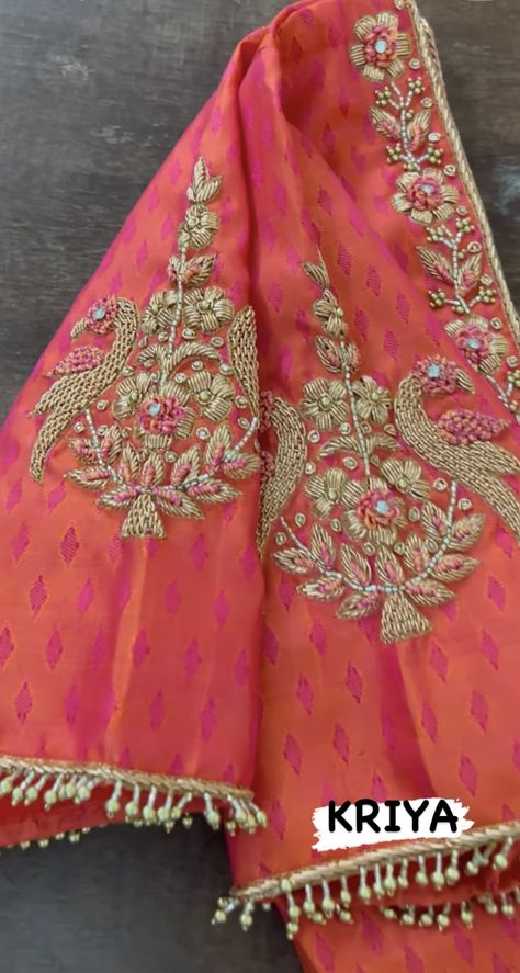 Work On Saree Borders, Peach Color Blouse Maggam Work, Pink Blouse Designs, Maggam Blouse, Boat Neck Blouse Design, Blouse Designs Catalogue, Maggam Work Designs, Traditional Blouse Designs, Cutwork Blouse Designs