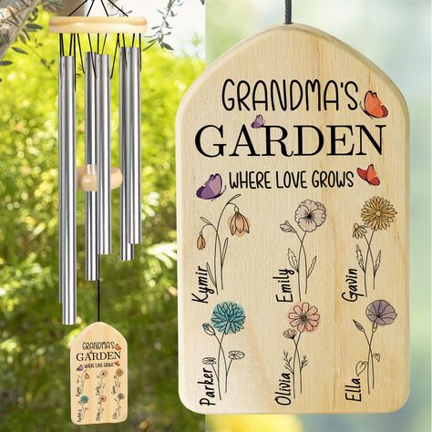 PRICES MAY VARY. Gifts for Grandma: The wind chimes for grandma gifts that engraved “Grandma's garden where love grows" and can be customized with the name, perfect for birthday gifts for grandma, Mother's Day gifts ideas or personalized gifts for grandma. Grandma Gifts: This personalized wind chime is a wonderful gift, every time it blows in the wind and makes a melodious tone, it's like showing your love for your grandma. Reminding your beautiful grandma that your love for her is always and fo Garden Wind Chimes, Mimi Gifts, Gifts Grandma, Grammy Gift, Grandma's Garden, Personalized Grandma Gifts, Gifts For Grandma, Birth Flower, Wind Chime