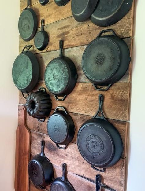 This is How Lodge Employees Store Their Cast Iron Cookware | Lodge Cast Iron Cast Iron Cookware Display, Cookware Display, Lodge Cookware, Cast Iron Decor, Cookware Storage, Pan Storage, Iron Storage, Lodge Cast Iron, Cast Iron Pot