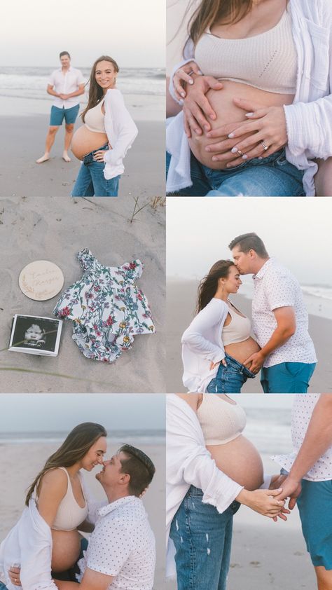 Diy Beach Maternity Shoot, Unique Beach Maternity Photos, Beach Themed Maternity Shoot, Beach Maternity Photos Couples Outfits, Maternity Pictures With Husband Beach, Beach Pictures Pregnant, Maternity Photoshoot Beach Ideas, Simple Beach Maternity Photos, Maternity Photography Poses Couple Beach