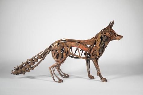 Art by Harriet Mead Harriet Mead, Steel Crafts, Metal Animals, Fox Sculpture, Fantasy Wire, Metal Sculpture Artists, Wolf Sculpture, Steampunk Animals, Fantastic Fox