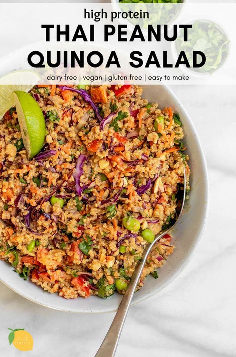 Enjoy a vibrant and nutritious Thai quinoa salad that's both vegan and gluten-free. Ideal for meal prepping or serving as a delightful side at your next gathering, this recipe combines health and convenience effortlessly. Avocado Chicken Recipes, Thai Quinoa Salad, Vegan Quinoa Salad Recipes, Thai Quinoa, Recipes By Ingredients, Vegan Quinoa Salad, Salad Cucumber, Power Salad, Spinach Salad Recipes