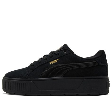 Puma Karmen Sneakers/Shoes All Black Shoes For School, Black Shoes For School, Puma Shoes Outfit, Black Puma Sneakers, Black Puma Shoes, Black Shoes For Women, Puma Women Shoes, Black And Gold Sneakers, Puma Shoes Women