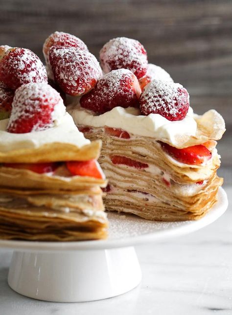 Strawberry Crepe Cake, Paleo Pumpkin Recipes, Crepe Cake Recipe, Pumpkin Recipes Dinner, Strawberry Crepes, Paleo Pumpkin, Points Recipes, Crepe Cake, Baked Strawberries