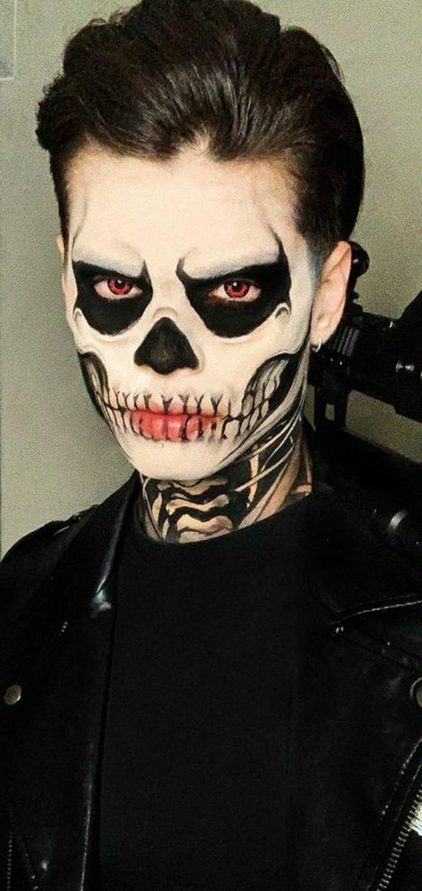 Men Halloween Face Paint, Halloween Mask Costumes, Makeup Halloween Hombre, Creepypasta Funny, Halloween Costume Mask, Skeleton Makeup, Male Makeup, Face Painting Halloween, Edgy Makeup