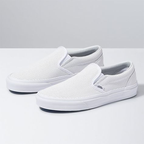 Slip-On Perf Leather | Vans CA Store Vans Shoes White, Custom Slip On Vans, Leather Bedroom, White Leather Ankle Boots, Leather Vans, Vans Outfit, Pink Vans, Vans White, Shoes Vans