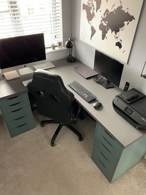 Ikea Corner Desk, Ikea Alex Desk, Reka Bentuk Dalaman, Ikea Office, Computer Desks, Small Home Offices, Ikea Home, Small Home Office, Home Inspo