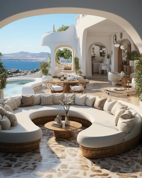 Mykonos villa home design concepts🤍✨ We design luxury spaces for clients worldwide, find out more on our website, link in bio! #interiordesign #interior Villa Home Design, Villa Furniture, Mykonos Villas, Villa Home, Design Concepts, Design Luxury, Website Link, Inspired Homes, Mykonos