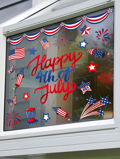 Multicolor  Collar  PVC   Embellished   Home Decor Forth Of July Window Painting, 4th Of July Window Painting, American Independence Day, Cartoon Owl, Glass Decoration, American Independence, Owl Cartoon, Outdoor Bag, Window Painting