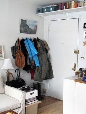 5 Tips for Dealing with a No-Entryway Entryway | Apartment Therapy Organize Coat Closet, Coat Storage Small Space, Shelf Over Door, Entryway Apartment, Apartment Entry, Tiny Entryway, Organization Room, Coat Closet Organization, Entry Closet