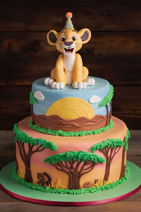 King of the Jungle Cake: Roaring Fun for His Birthday Cake For 5 Year Boy, Lion Cakes For Kids, King Themed Cake, Lion Birthday Cake, Ocean Birthday Cakes, Lion King Cake, Lion King Birthday Party Ideas, Adventure Birthday Party, Friendly Animals