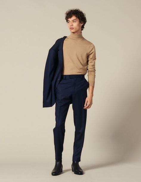 Blue Trousers Outfit Men, Blue Trousers Men, Turtle Neck Outfit Men, Turtle Neck Outfits, Blue Trousers Outfit, Trousers Outfit Men, Turtle Neck Men, 2023 Fashion Trends, Minimalist Fashion Men