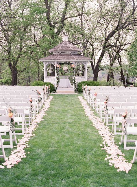 Pedal Lined Aisle, Outdoor Aisle, Gazebo Wedding Ceremony, Gazebo Pictures, Gazebo Wedding Decorations, Aisle Ideas, Wedding Ceremony Ideas, Aisle Flowers, Gazebo Wedding