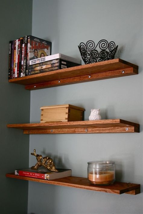 Wooden Pallet Shelves, Pallet Wood Shelves, Diy Wood Wall, Shelf Decor Living Room, Diy Wall Shelves, Oak Shelves, Wall Shelves Design, Floating Shelves Diy, Wood Wall Shelf