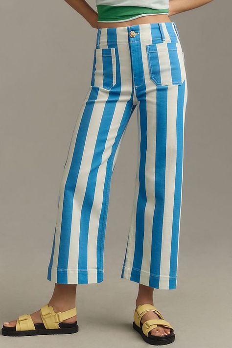 Slim Straight Pants, Cropped Wide Leg Jeans, Straight Leg Pant, Fun Pants, Walk In Wardrobe, Striped Jeans, Pants Wide Leg, Striped Pants, Mode Inspiration