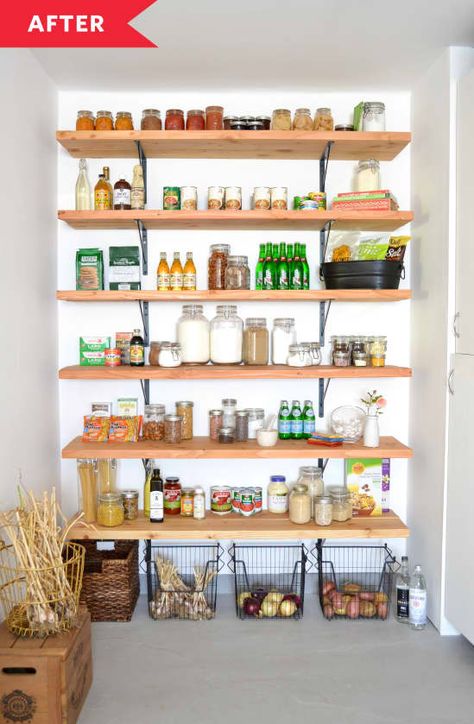 Post Image Redo Pantry, Produce Storage Kitchen, Exposed Pantry, Open Shelf Pantry, Pantry Redo, Open Pantry, Dream Pantry, Organize Your Pantry, Pantry Decor