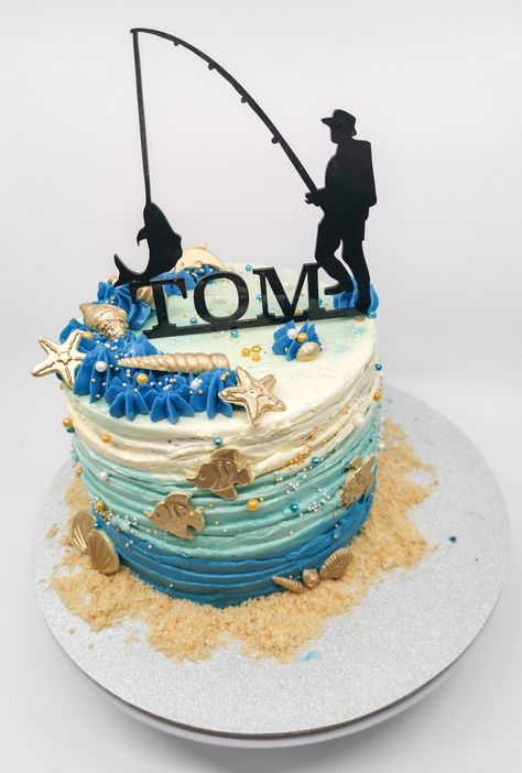 Cake For Fisherman, Fisherman Cakes, Fishing Cake Ideas, Fisherman Cake Topper, Fishing Theme Cake, 50th Birthday Cakes For Men, Fisherman Cake, Fish Cake Birthday, Fishing Cake Topper