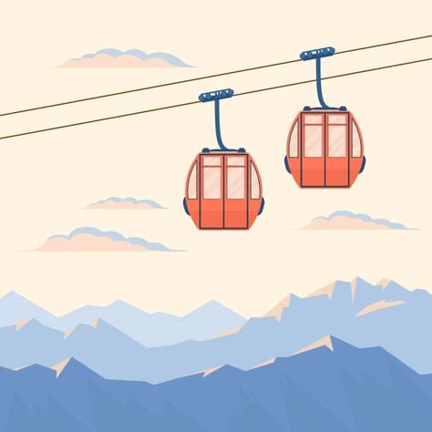 Sunrise Vector, Ski Gondola, Snow Capped Mountains, Ski Aesthetic, Snow Vector, Ski Cabin, Car Card, Ski Mountain, Snow Tubing