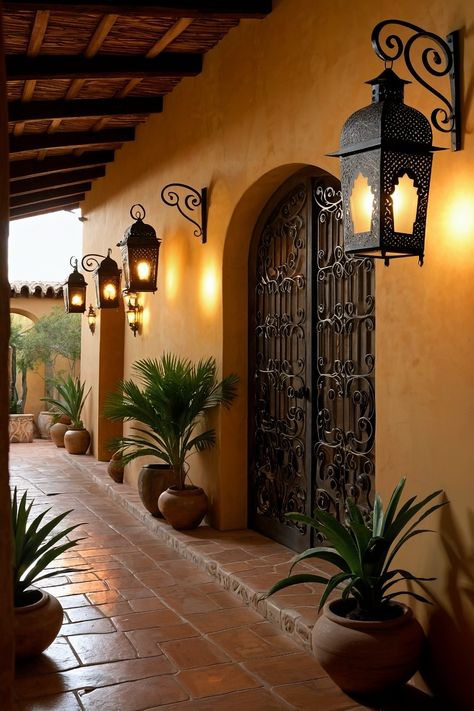 Spanish Garden Hacienda Style, Mexican Hacienda Exterior, Mexican Villa House, Mexican Houses Interior, Spanish Style Exterior Paint Colors, Mexican House Exterior, Hacienda Style Homes Interiors, Hacienda Style Homes Mexican, Hacienda Home