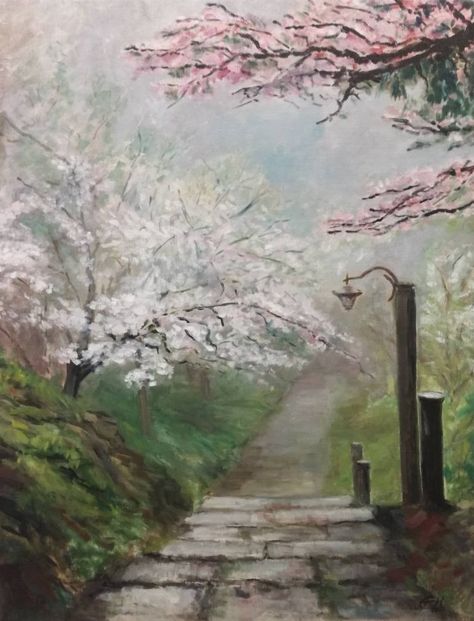 Japanese Garden Painting by Ellen Fasthuber-Huemer | Saatchi Art Japanese Garden Art, Painting Japanese, Japan Landscape, Japan Garden, Japanese Garden Design, Beautiful Oil Paintings, Realism Painting, Japanese Landscape, Impressionism Painting