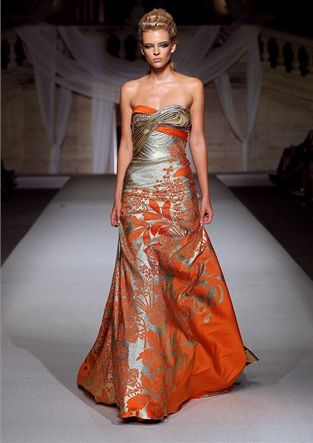 Abed Mahfouz 2010 Orange Couture, Unique Gowns, Julien Fournié, Bouchra Jarrar, Abed Mahfouz, Gold Gown, Orange And Gold, Deep Orange, Estilo Chic