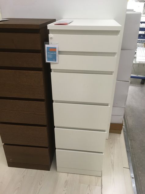 Skinny malm dresser at Ikea $149 Dresser Ideas Bedroom Small Spaces, Dresser Ikea, Malm Dresser, Space Organization, Small Dresser, Convertible Furniture, Ikea Malm, Tall Dresser, Small Space Organization