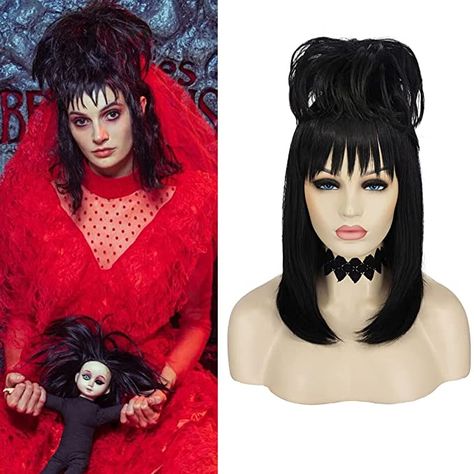 Plus Size Lydia Deetz Costume, Lydia Deetz Bangs, Lydia Deets Make Up, Lidia Deetz Costume, Lydia Deetz Hair Tutorial, Bettle Juice And Lydia Costume, Lidia Beetlejuice Costume, Lydia Makeup Beetlejuice, Lydia Costume Beetlejuice