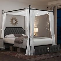 Dark Grey Curtains, Bed Mattresses, Canopy Bed Frame, Bed Frame With Drawers, Beige Curtains, Button Tufted Headboard, Decorative Lights, Velvet Bed, Grey Curtains