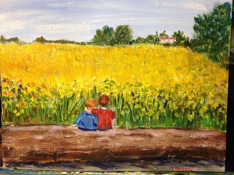 Boys overlooking Mustard Fields Sandpaper Art, Mustard Field, Multimedia Arts, Well Done, Painting Inspiration, Mustard, Acrylic Painting, Quick Saves, Art