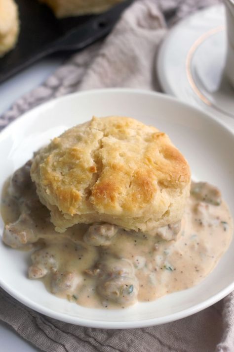 Classic Sausage Gravy with Biscuits | Baker Bettie Simple Gravy Recipe, Recipe For Biscuits, Simple Gravy, Easy Biscuits And Gravy, Biscuits And Gravy Recipe, Homemade Gravy For Biscuits, Country Sausage Gravy, Best Homemade Biscuits, Sour Cream Biscuits