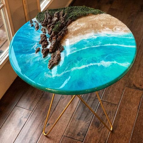 Diy Resin Table, Beach Interior Design, Wood Resin Table, Wooded Landscaping, Resin Art Painting, Epoxy Resin Table, Diy Epoxy, Resin Furniture, Epoxy Resin Wood