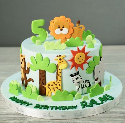 Zoo Theme Birthday Cake, Jungle Birthday Cakes, Jungle Theme Cakes, Boys First Birthday Cake, Cake Designs For Kids, Baby Boy Birthday Cake, Animal Birthday Cakes, Baby First Birthday Cake, Fondant Cake Designs