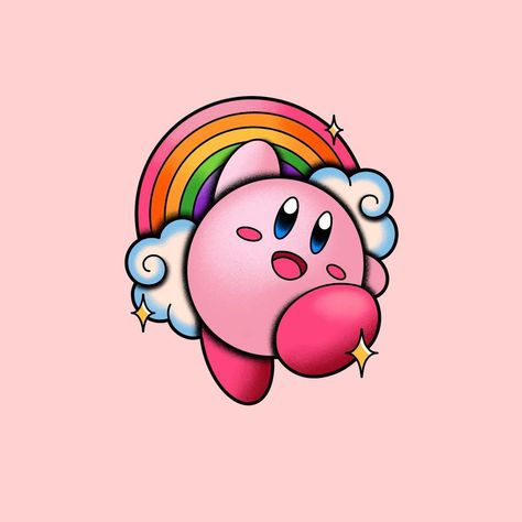 Kirby Tattoo Design, Kirby Rainbow, Desk Collage, Kirby Tattoo, Chibi Games, Rug Images, Video Game Tattoo, Tattoos For Women Flowers, Kirby Art