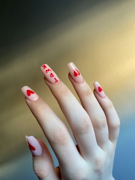 TPWK pink and red heart acrylic nails Harry Styles Gel Nails, Harry Styles Nails Acrylic, Harry Styles Concert Nail Ideas, Harry Style Nail Ideas, Harry Styles Inspired Nails Acrylic, Tpwk Nails, Acrylic Nails Harry Styles, Nail Inspo Harry Styles, Harry Styles Nails Inspired Love On Tour