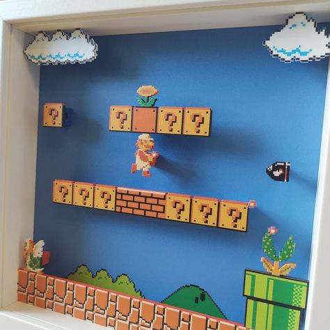 Shadow Box Diy, Super Mario Room, Boys Game Room, Box Diorama, Shadow Light Box, Art Cube, Super Mario Birthday Party, Diy Shadow Box, Super Mario 3d