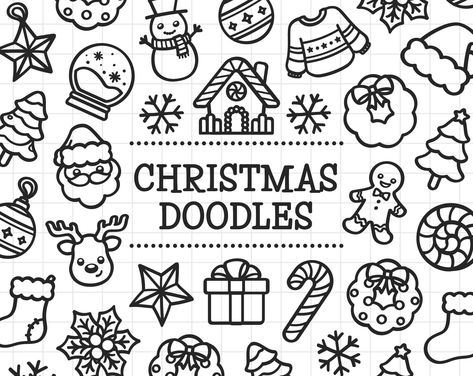 Gingerbread Doodle, December Doodles, Free Christmas Clip Art, Man Line Art, Christmas Line Art, Prints Sticker, Doodles Digital, Easy Christmas Drawings, Christmas Doodle