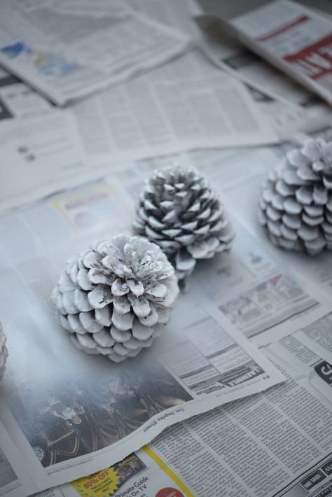 Spray Painted Pinecone DIY | Cupcakes & Cashmere Painting Pinecones, Pinecone Diy, Tree Fillers, Pine Cone Tree, Painted Pinecones, Pine Cone Christmas Tree, Pine Cone Art, Blue Christmas Decor, Diy Pinecone