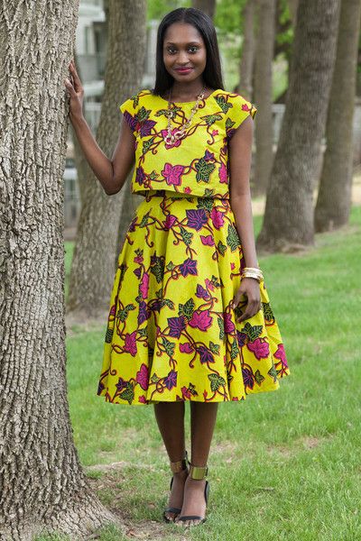 Ankara Flare Skirt, African Dresses Plus Size, African Print Crop Top, African Dress Patterns, African Motifs, Ankara Skirts, Lace Wedding Guest Dress, Circular Skirt, Lime Yellow