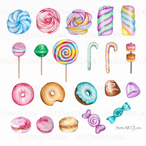 Excited to share this item from my #etsy shop: Candy Watercolor Clipart, Rainbow Sweets Clip Art, Chocolates, Lollipop Candies, Birthday Candy, Sweets, candy shop, Ice, donut Candy Drawing Aesthetic, Sweet Drawings Candy, Candy Shop Drawing, Candy Illustration Art, Lollipop Watercolor, Drawing Of Candy, Candy Art Drawing, Lolipop Art, Candies Aesthetic